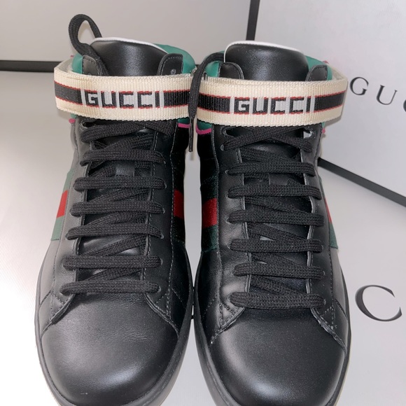 GUCCI Stripped Ace High Top Sneakers - Picture 2 of 8